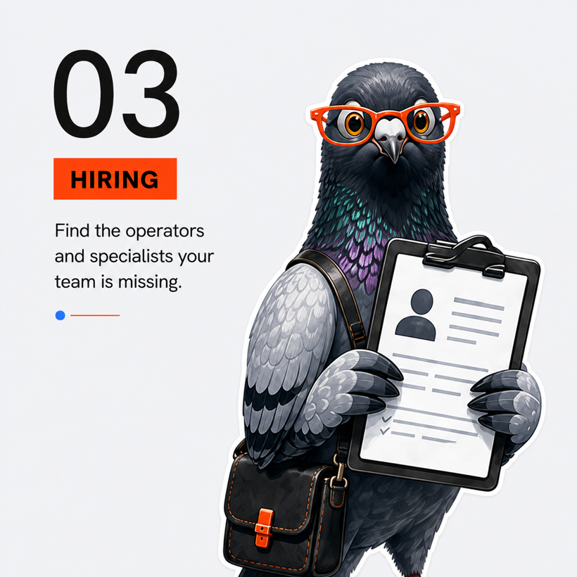 Hiring. Find the operators and specialists your team is missing.